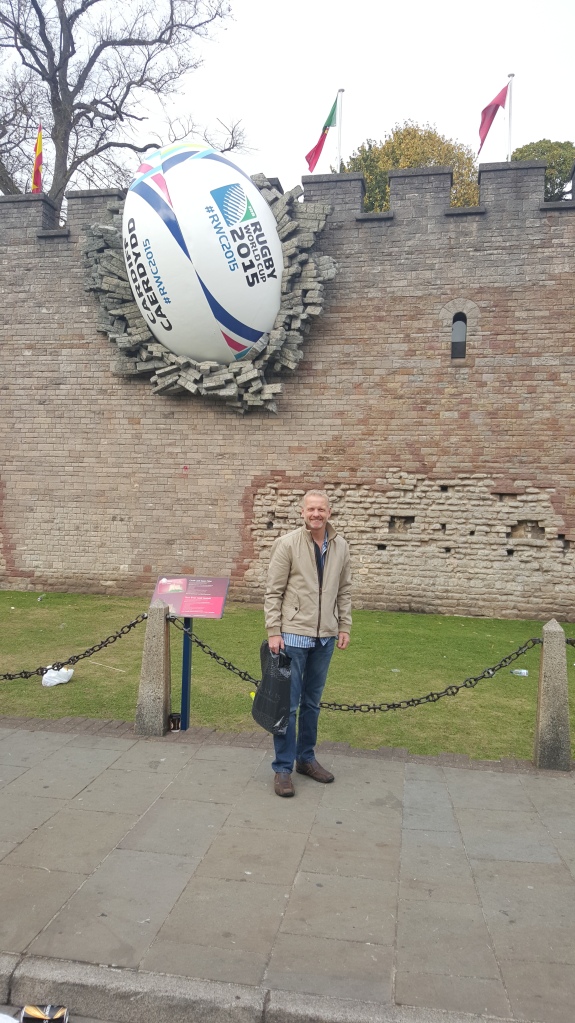 My hubby Richard in front of Cardiff Castle and the ball in the wall!